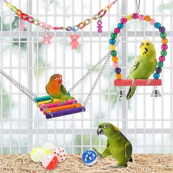 Bird Parakeet Toys,Swing Hanging Standing Chewing Toy Hammock Climbing Ladder - Picture 3 of 6
